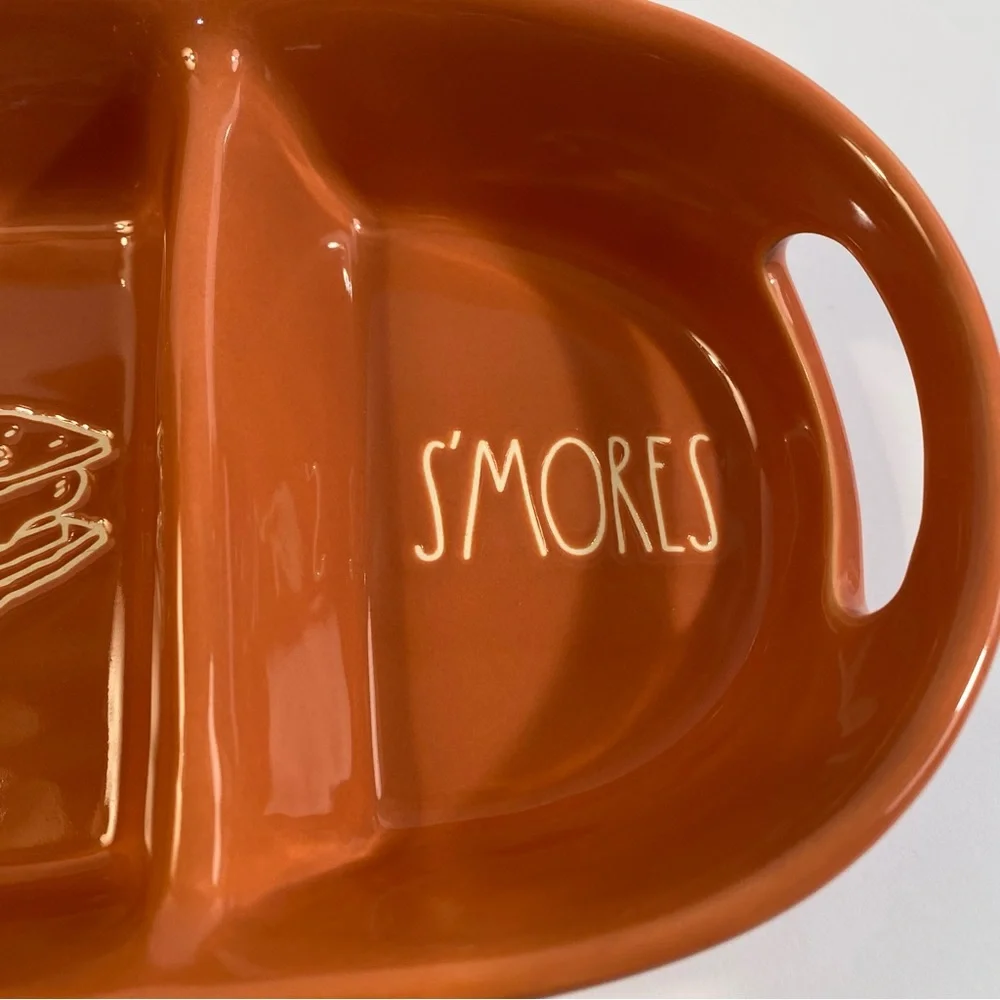Rae Dunn Orange More S’mores Ceramic Pottery 3 Section Divided Dish Serving Tray